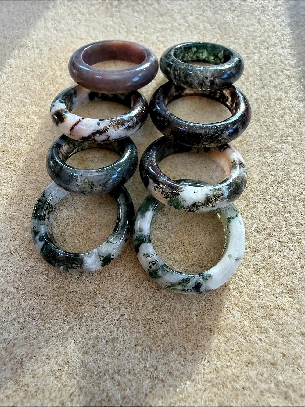 Set of 8 Moss Agate Rings/Accesory